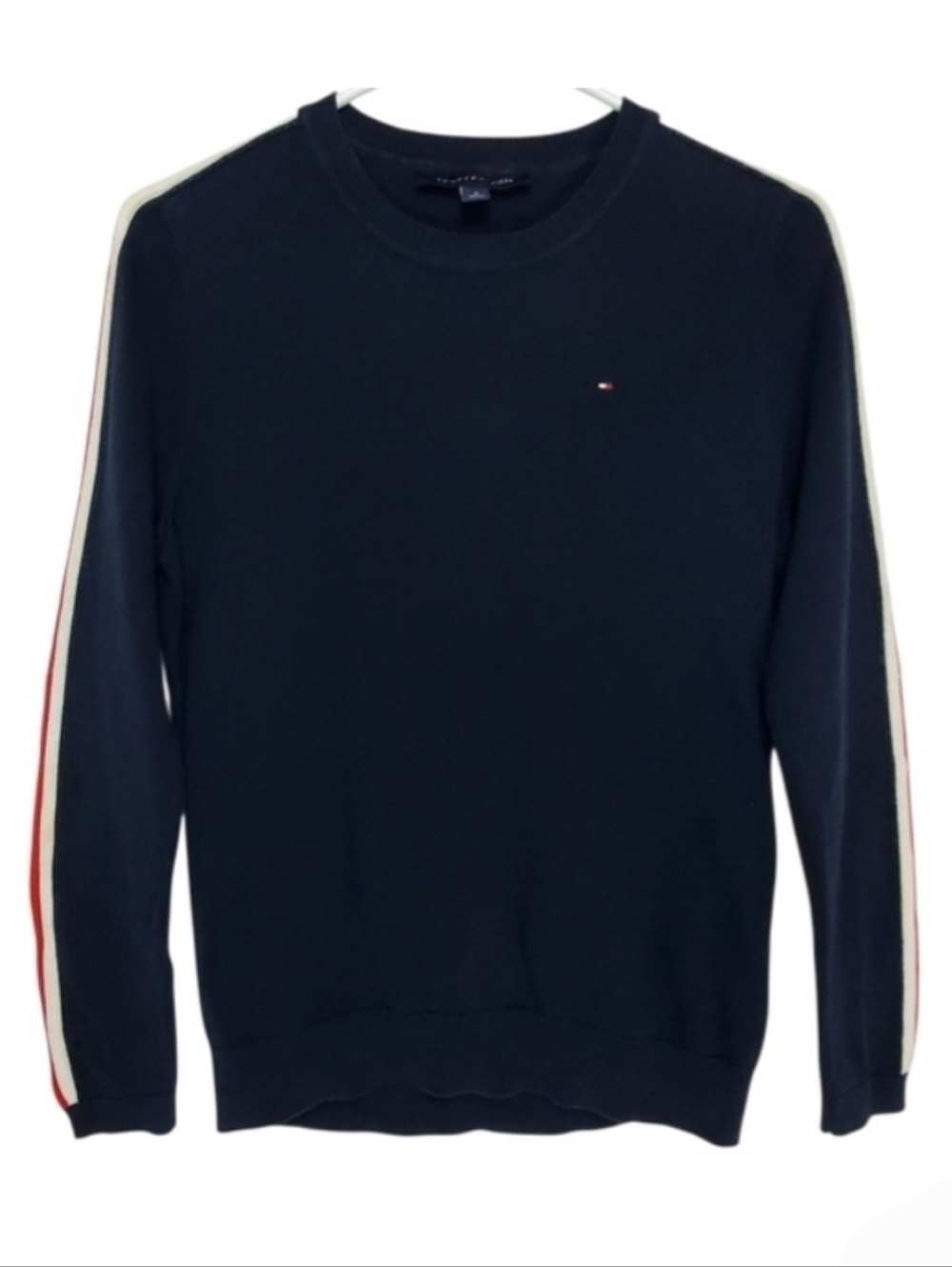 2469 * Tommy Hilfiger Long Sleeve Knit Sweater Navy Blue Red White Size M